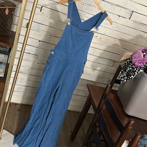 Blue Denim Flared Overalls